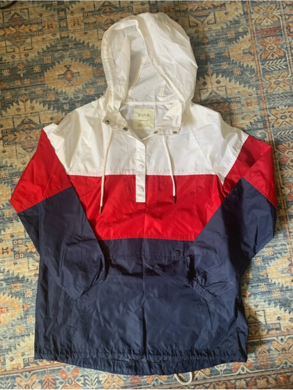 Zine Clothing White Red Navy Colorblock Pullover Windbreaker